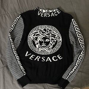 Versace Black and White Turtleneck Sweater